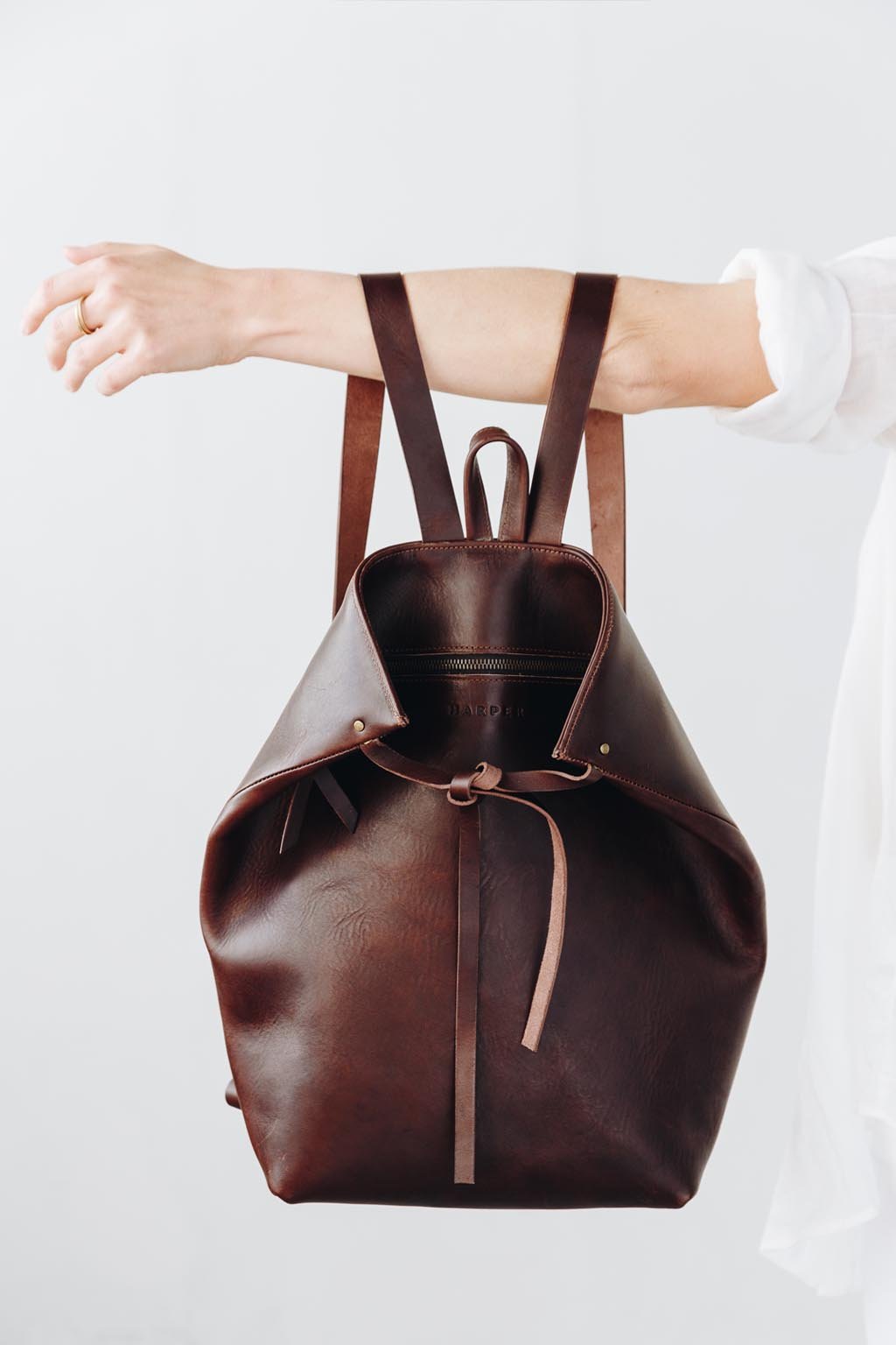 chocolate brown leather backpack The Folded Backpack